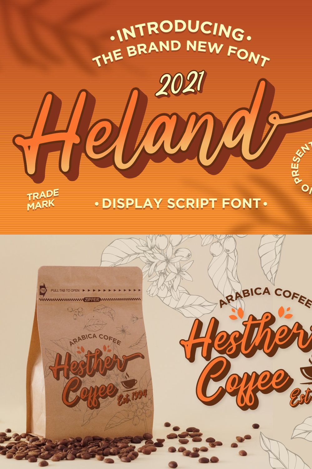 Heland - Display Script Font pinterest preview image.