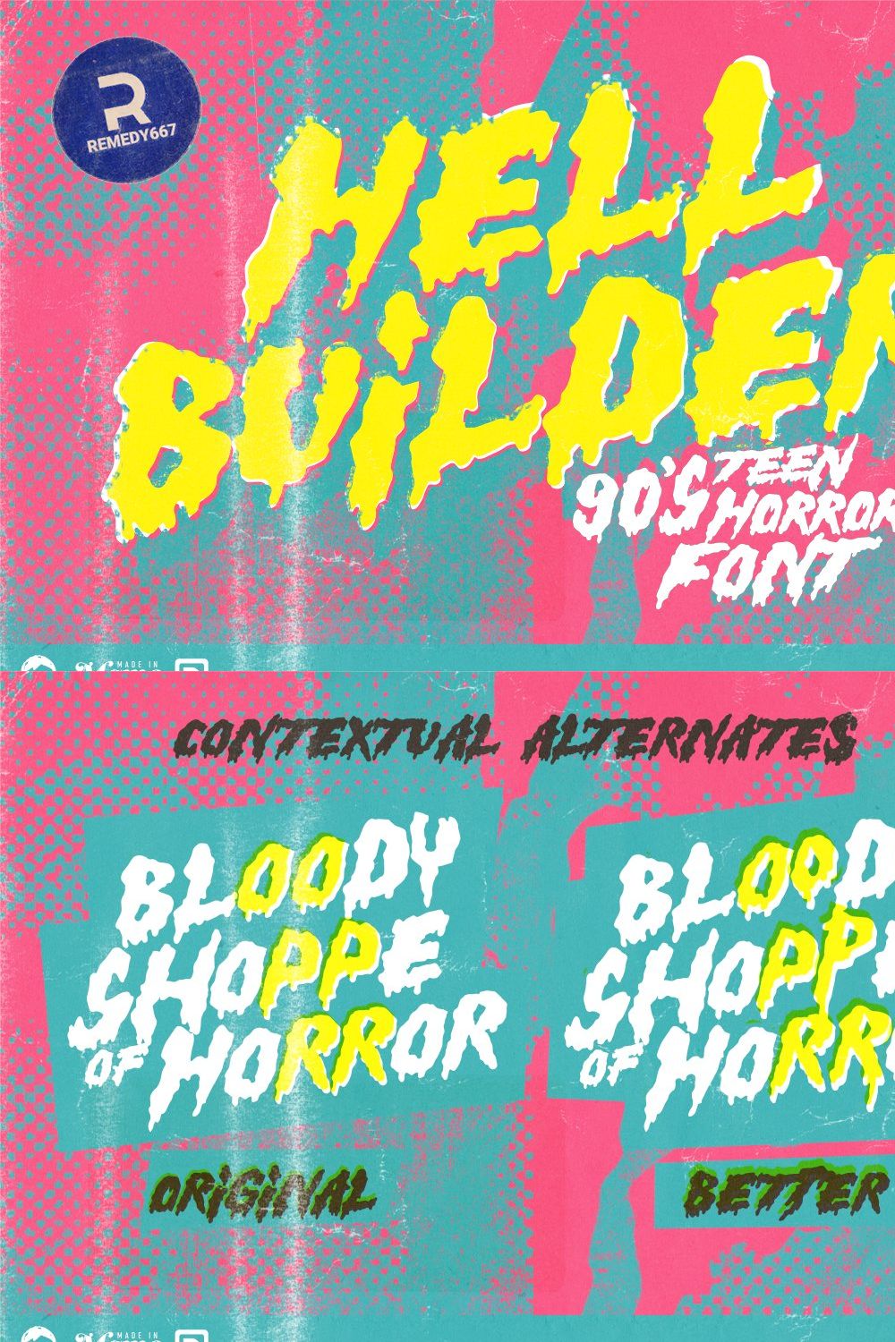 Hell Builder - 90's Teen Horror Font pinterest preview image.