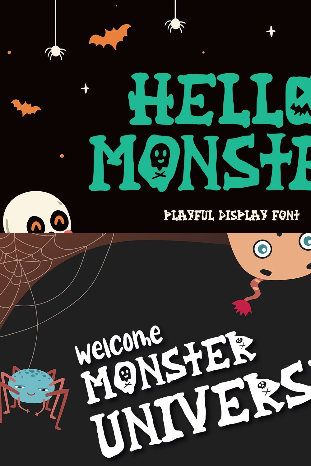 Hello Monster - Playful Display Font pinterest preview image.