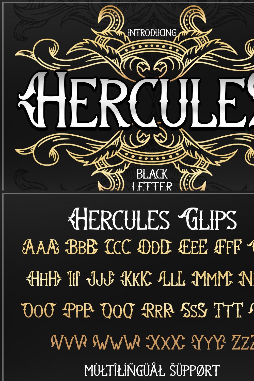 Hercules Black Letter pinterest preview image.