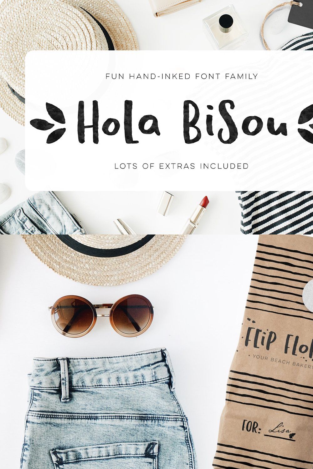 Hola Bisou font handlettered ink pinterest preview image.