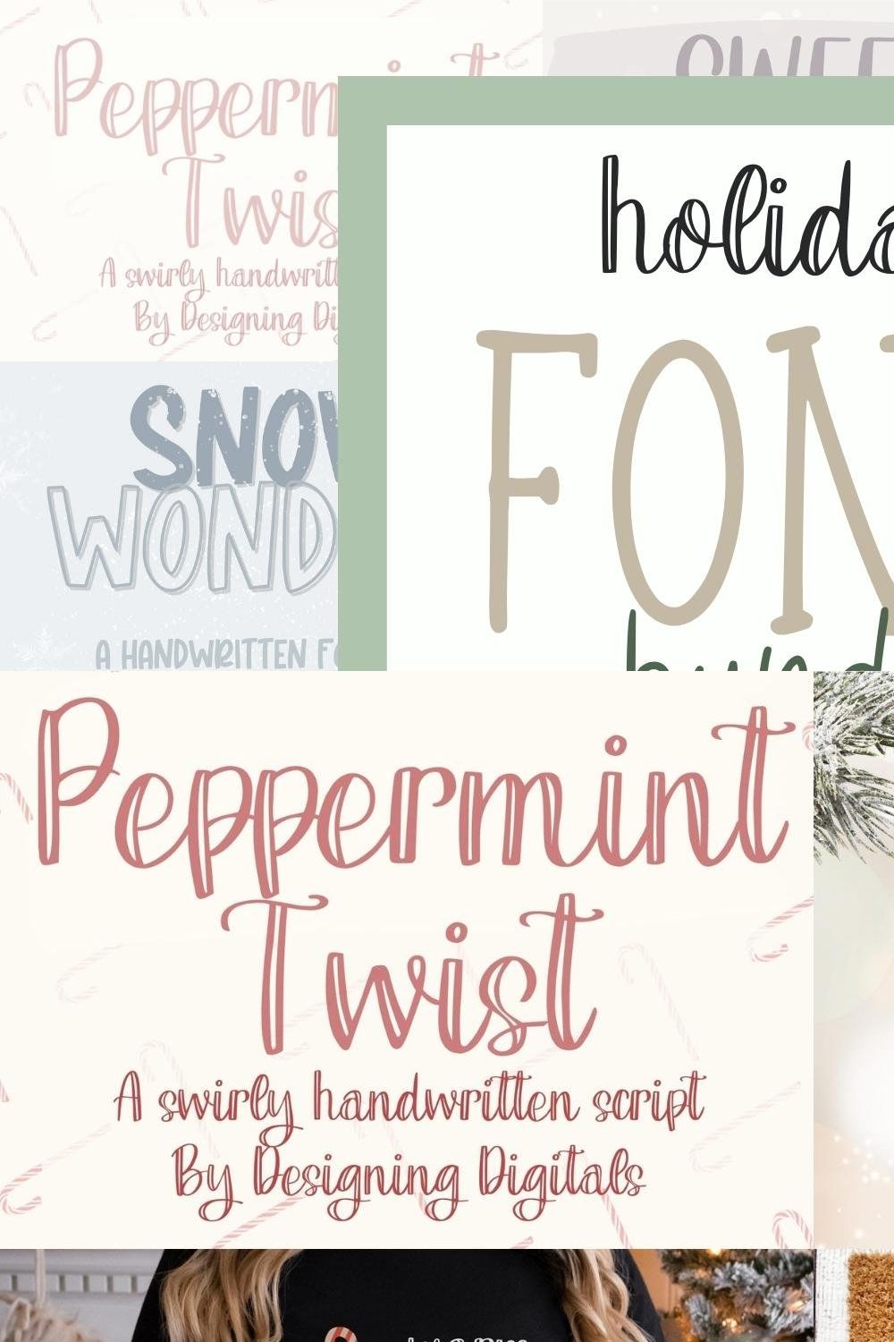 Holiday Handwritten Font Bundle pinterest preview image.