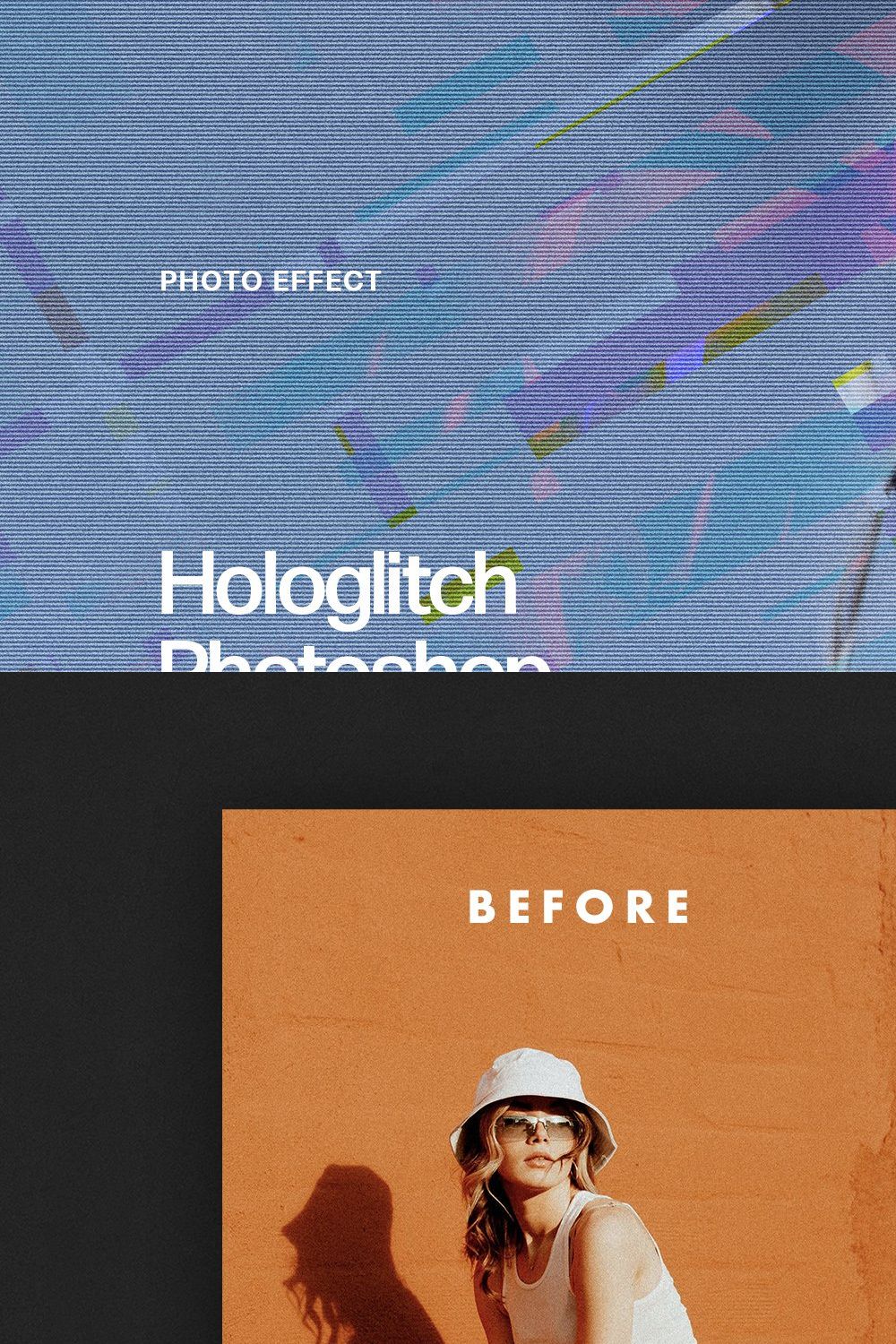 Hologlitch Photoshop Effect pinterest preview image.