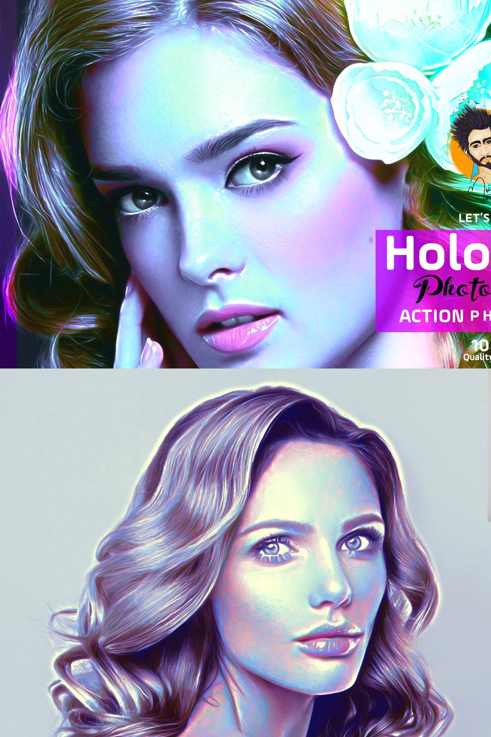 Hologram Photo Effect PS Action pinterest preview image.