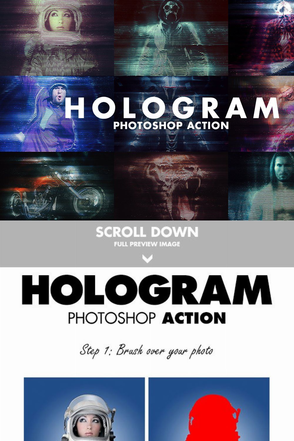 Hologram Photoshop Action pinterest preview image.