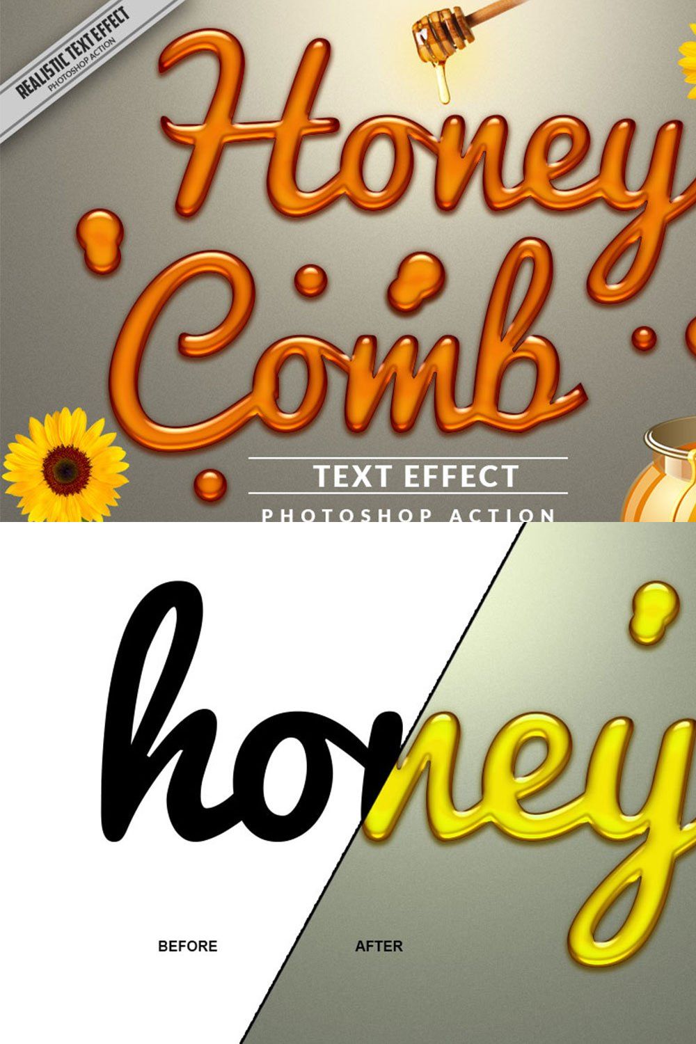 Honey Text Effect Photoshop Action pinterest preview image.