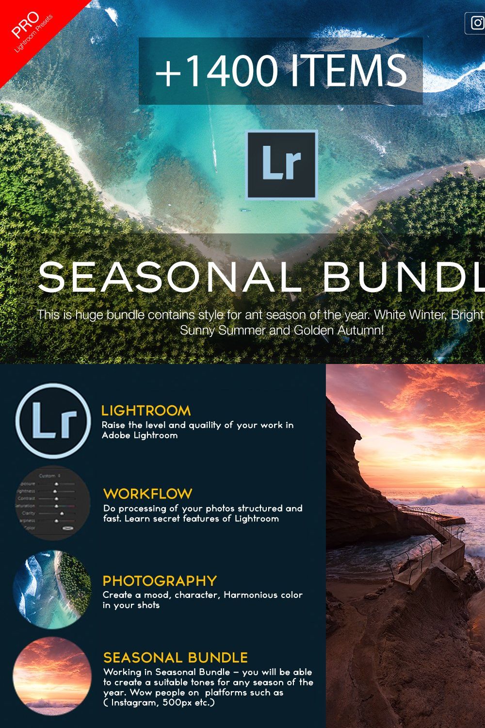 Huge Bundle Lightroom Presets pinterest preview image.