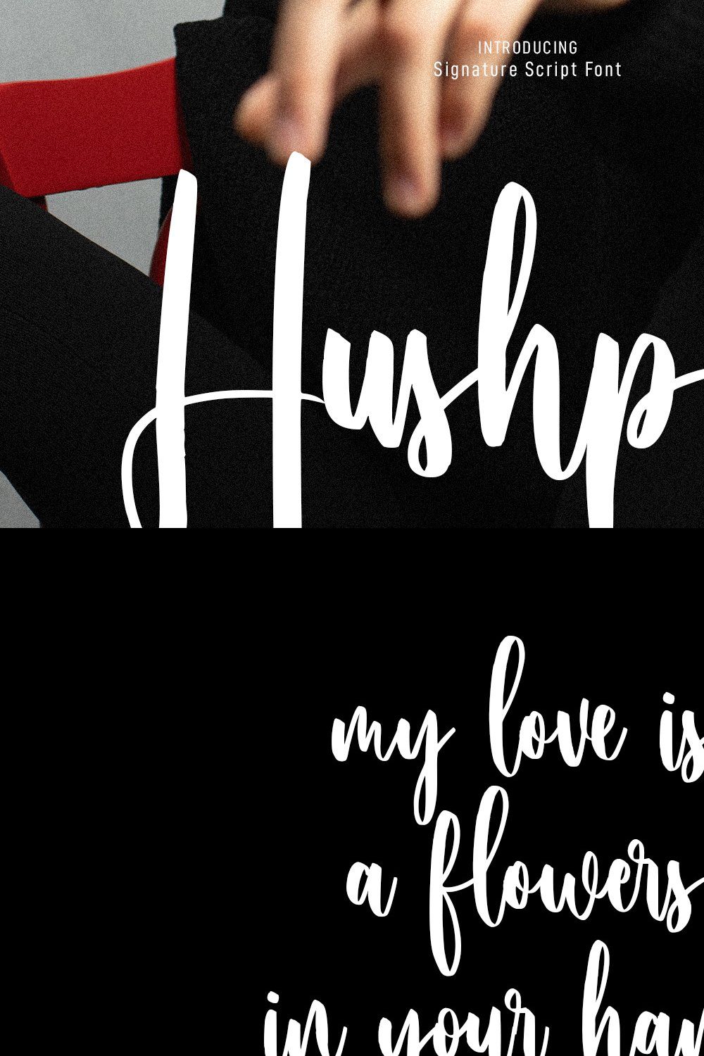 Hushpites Condensed Script Font pinterest preview image.