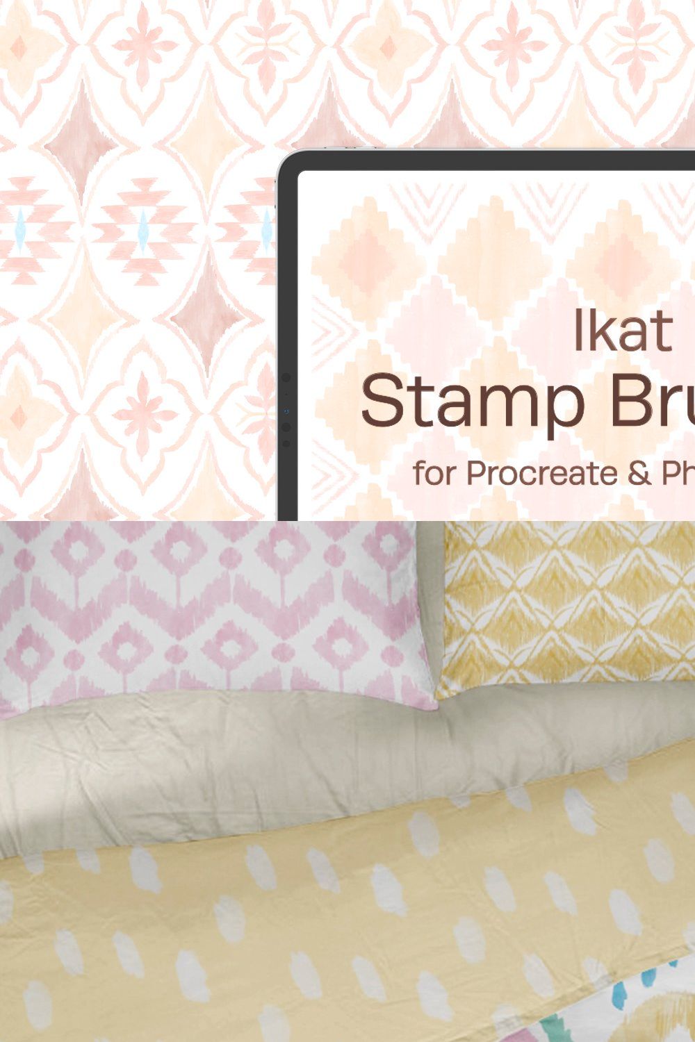 Ikat Watercolor Stamp Brushes pinterest preview image.