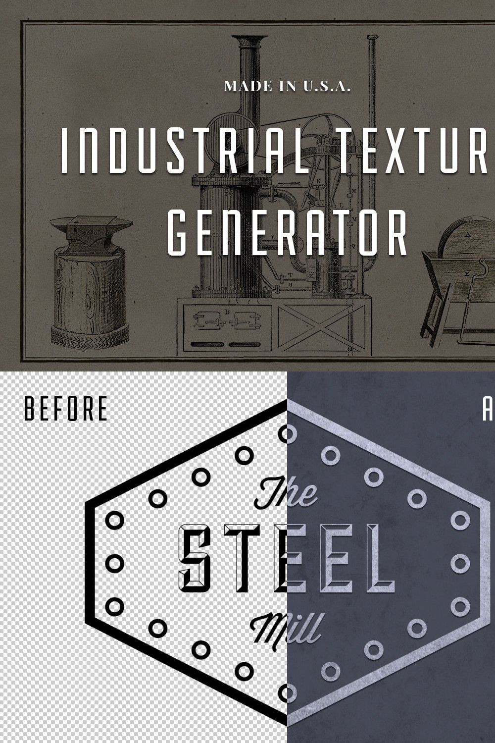 Industrial Texture Generator PSD pinterest preview image.