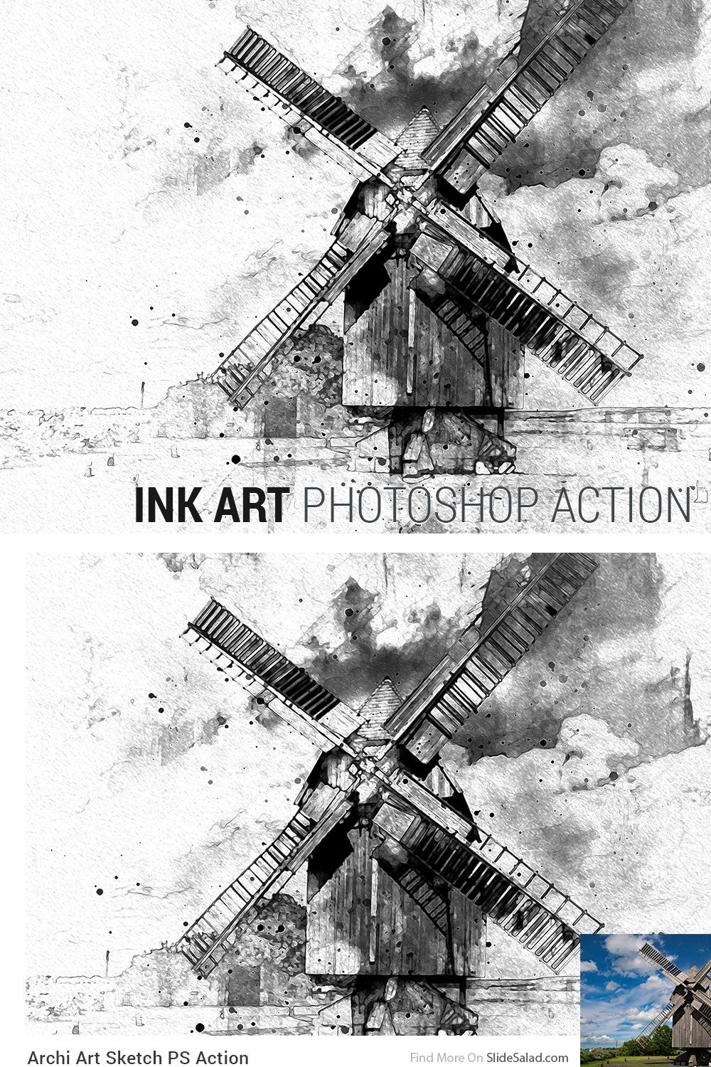 Ink Art Photoshop Action pinterest preview image.