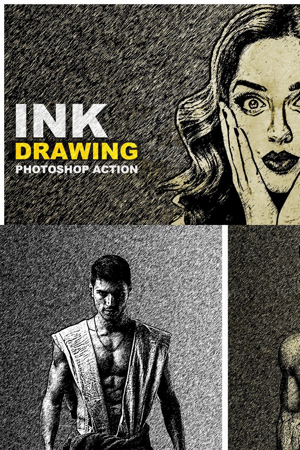Ink Drawing Photoshop Action pinterest preview image.