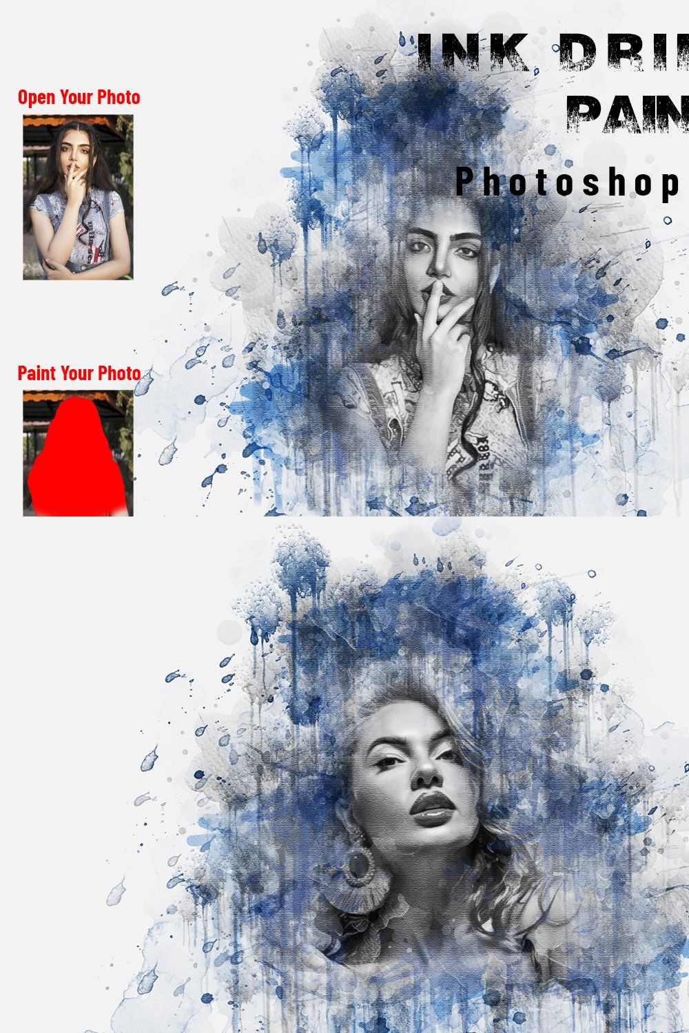 Ink Dripping Paint Photoshop Action pinterest preview image.