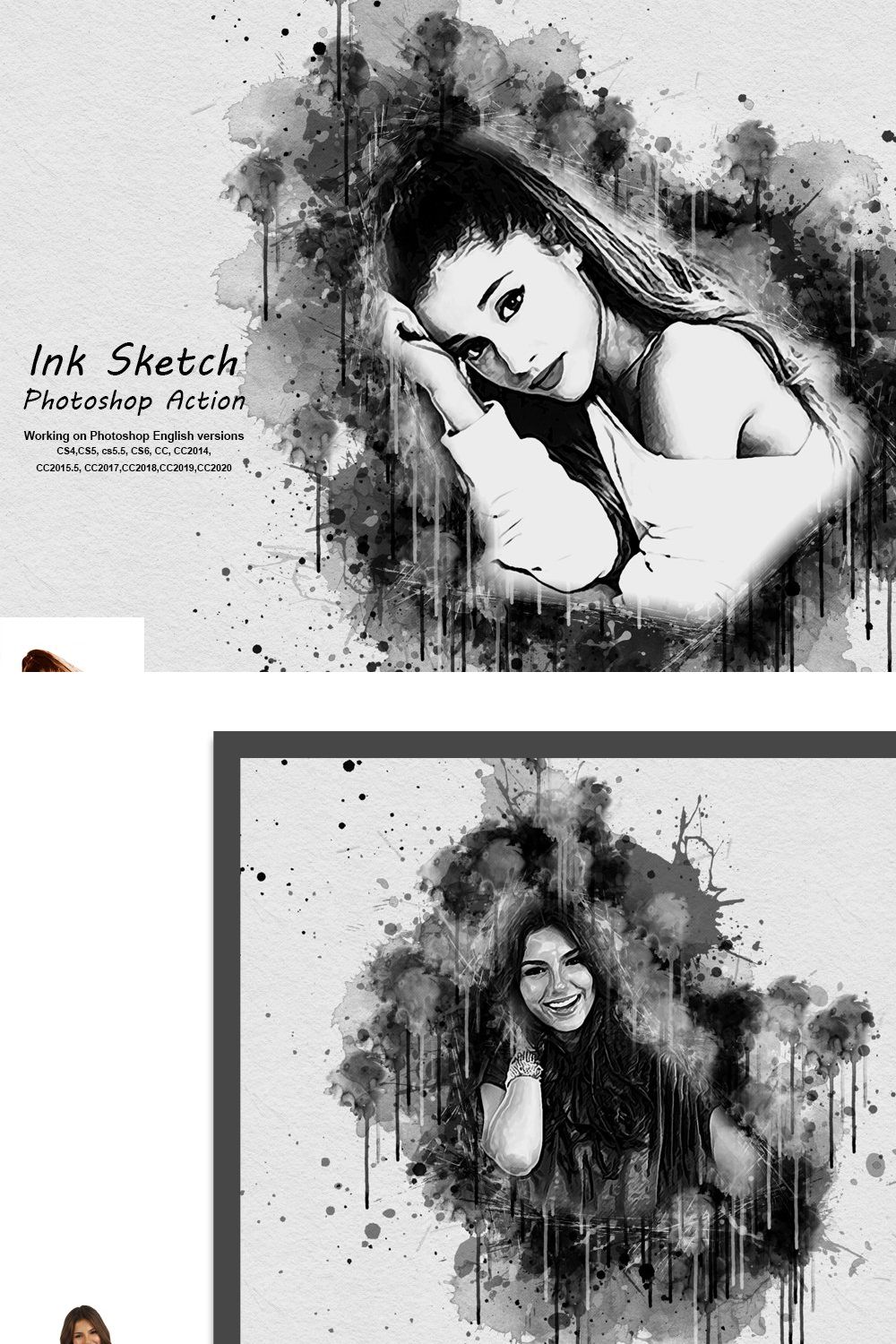 Ink Sketch Photoshop Action pinterest preview image.