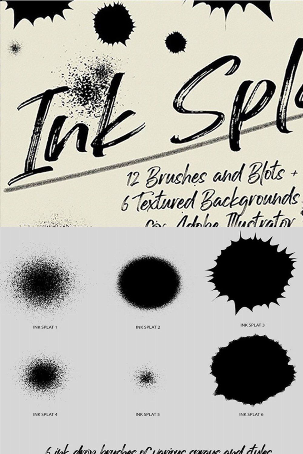 Ink Splat Brush Pack for Illustrator pinterest preview image.