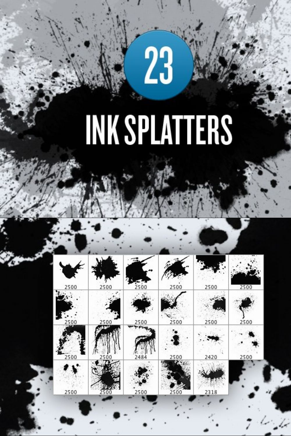 Ink Splatter Photoshop Brushes pinterest preview image.