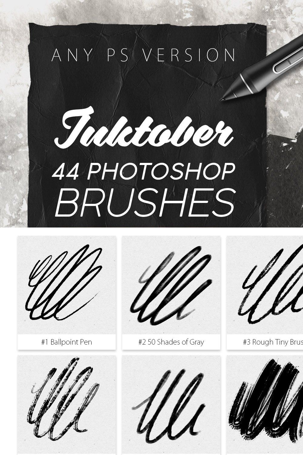 Inktober Procreate&Photoshop Brushes pinterest preview image.