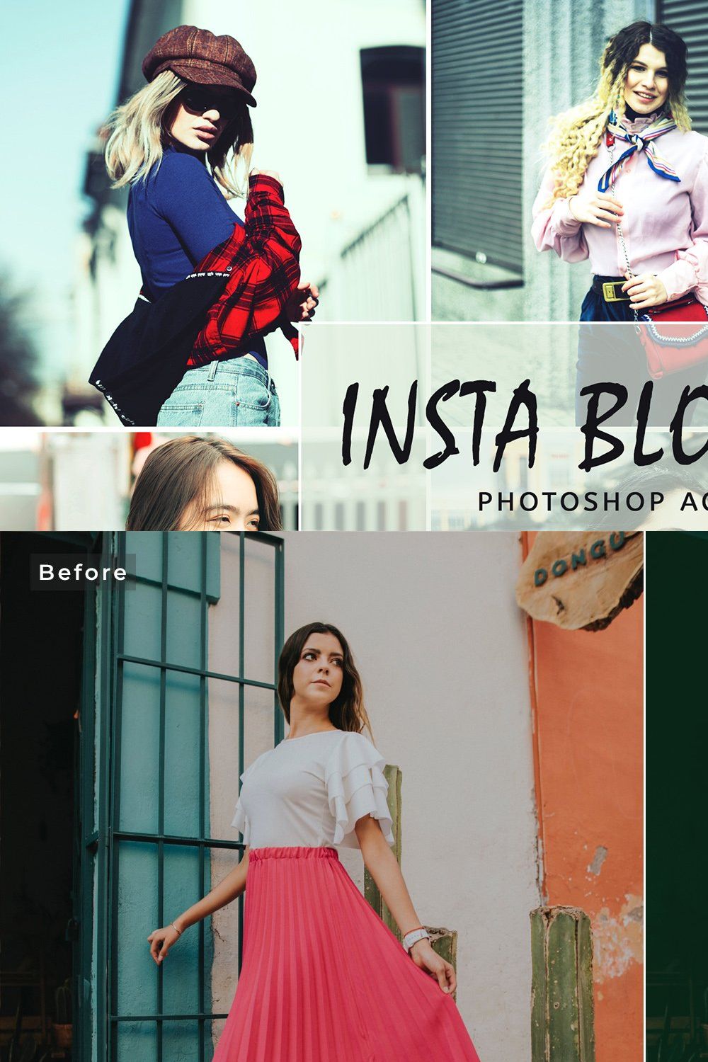 Insta Blogger Photoshop Actions pinterest preview image.