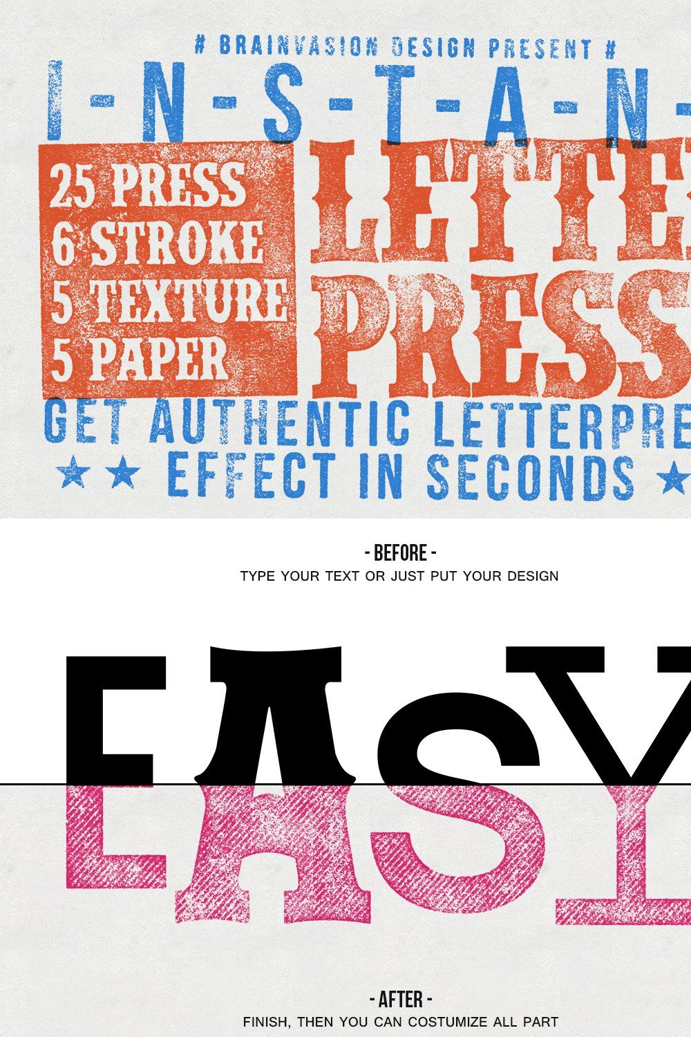 Instant Letterpress - PSD Action pinterest preview image.
