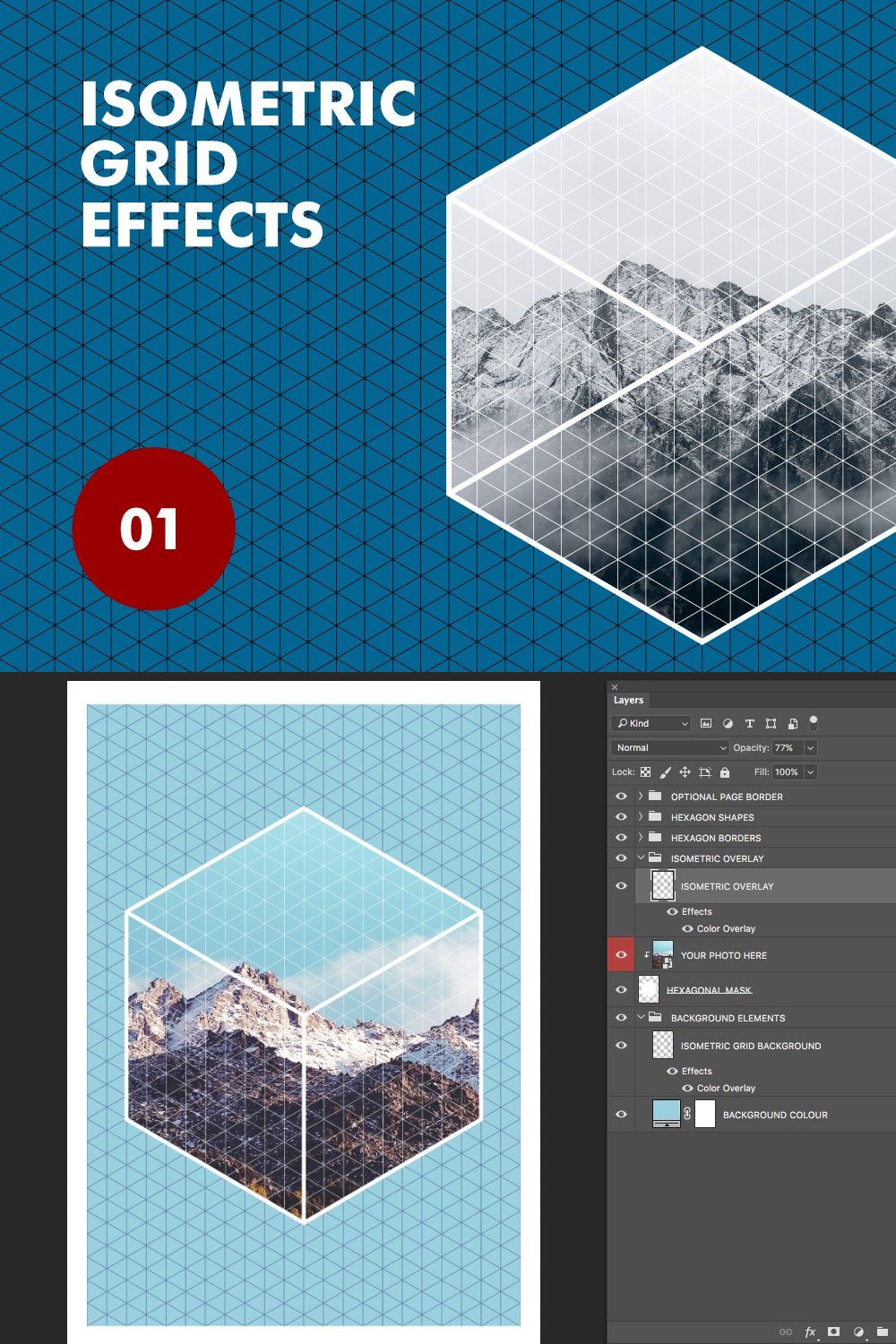 Isometric Grid Effects pinterest preview image.