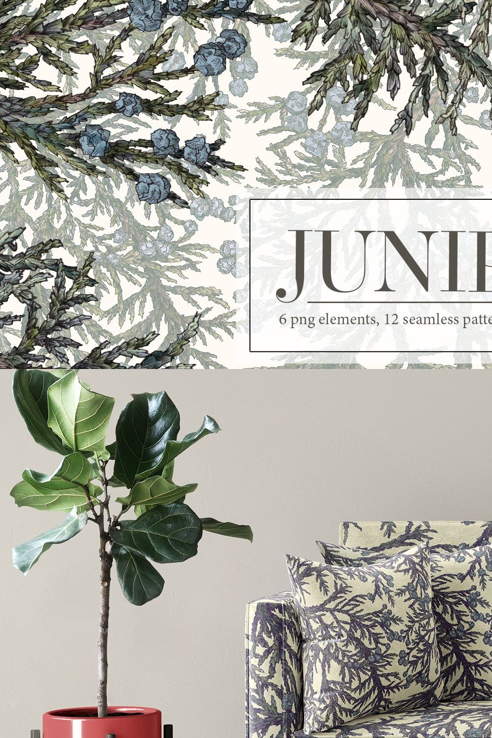 Juniper. Seamless patterns pinterest preview image.
