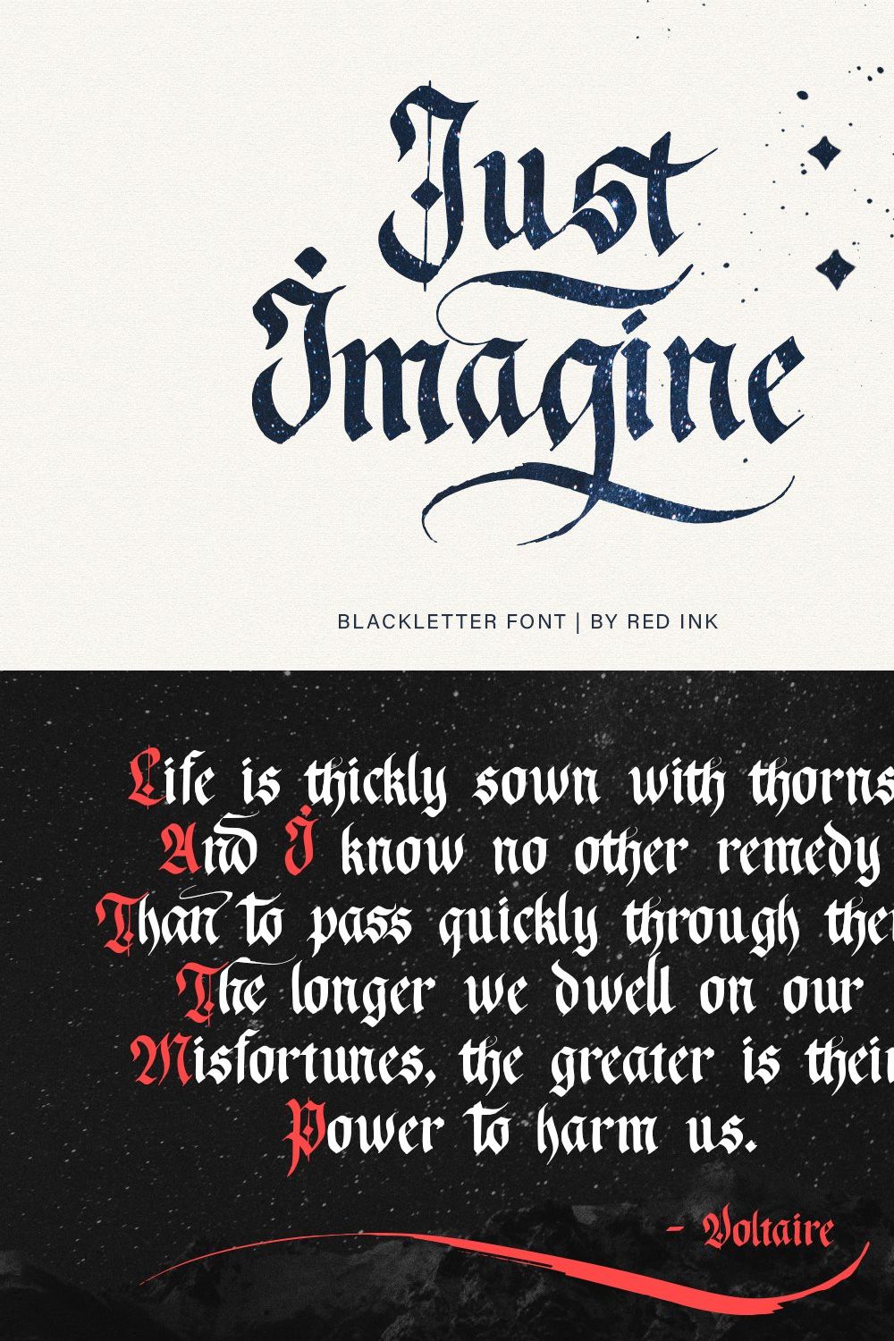 Just Imagine. Blackletter Font. pinterest preview image.