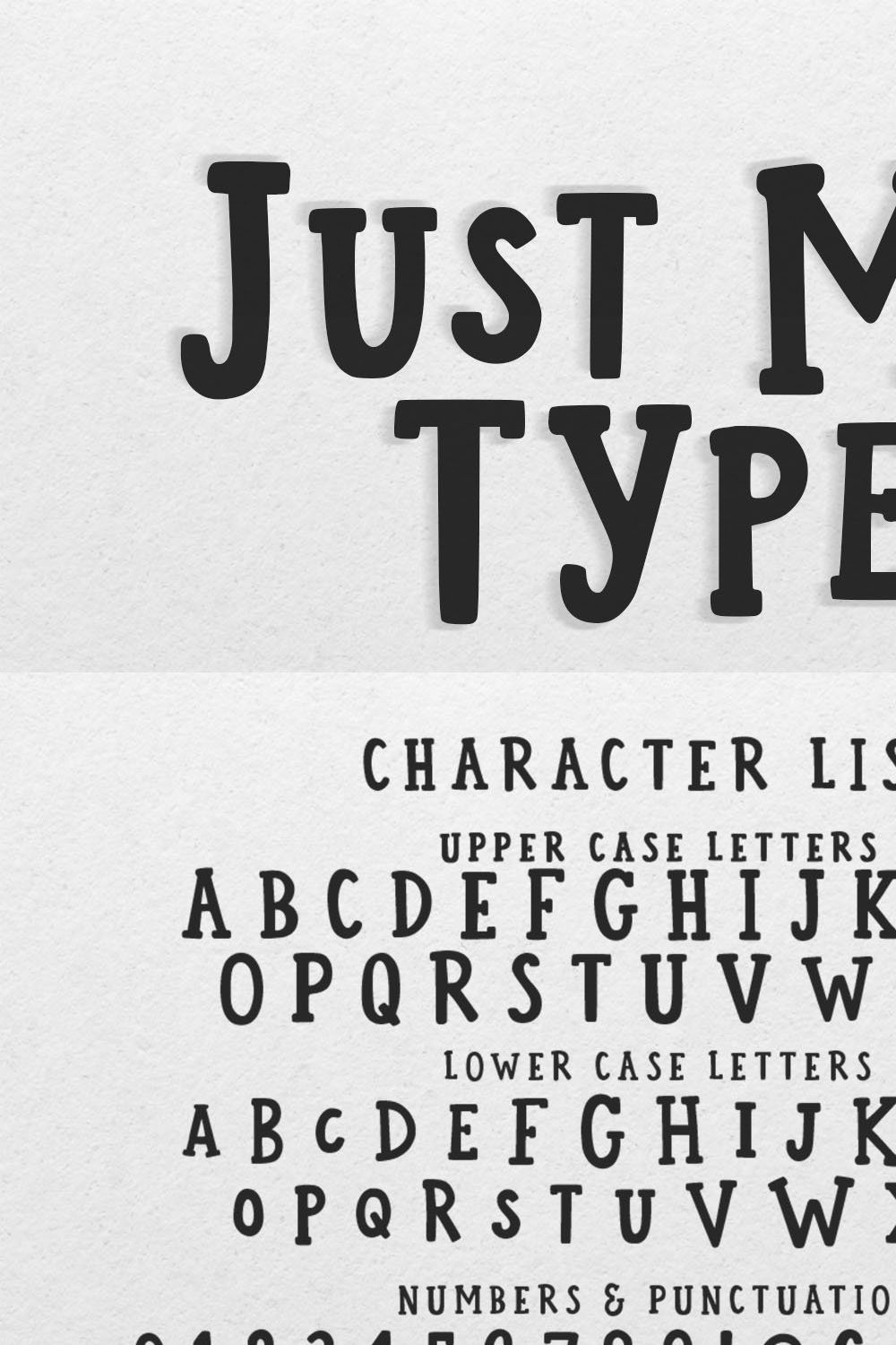 Just My Type Quirky Slab Serif Font pinterest preview image.