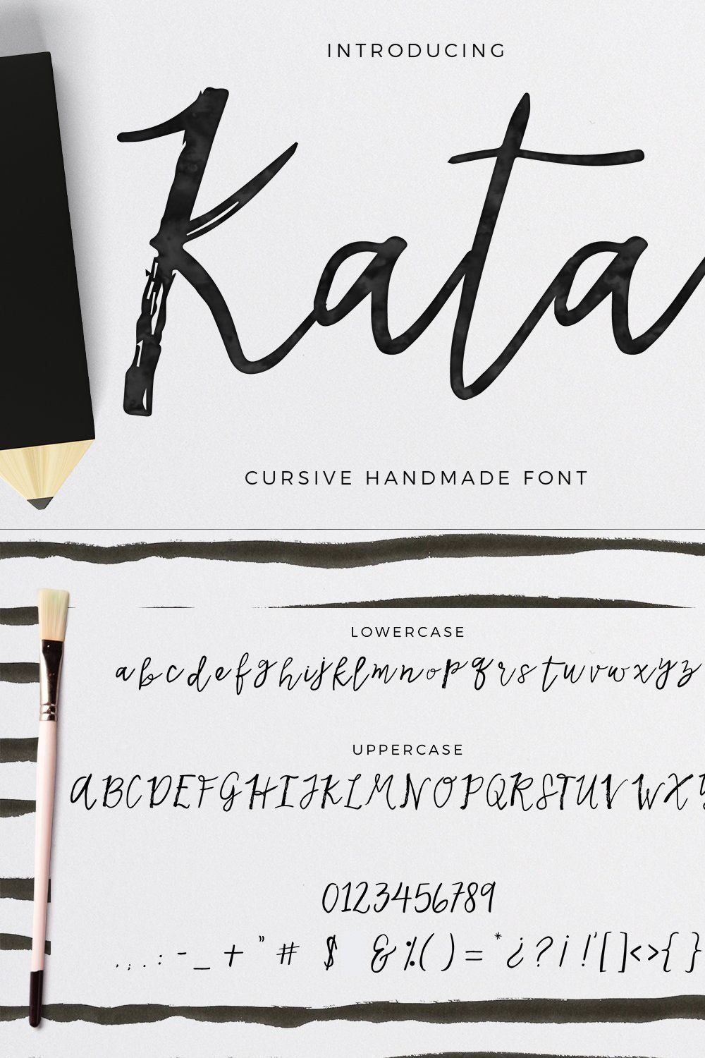 Kata!- cursive handmade font pinterest preview image.