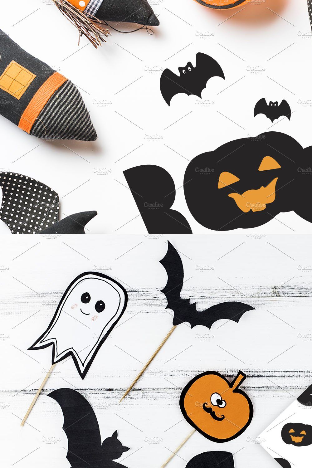 Kids Halloween Font and Graphics Set pinterest preview image.