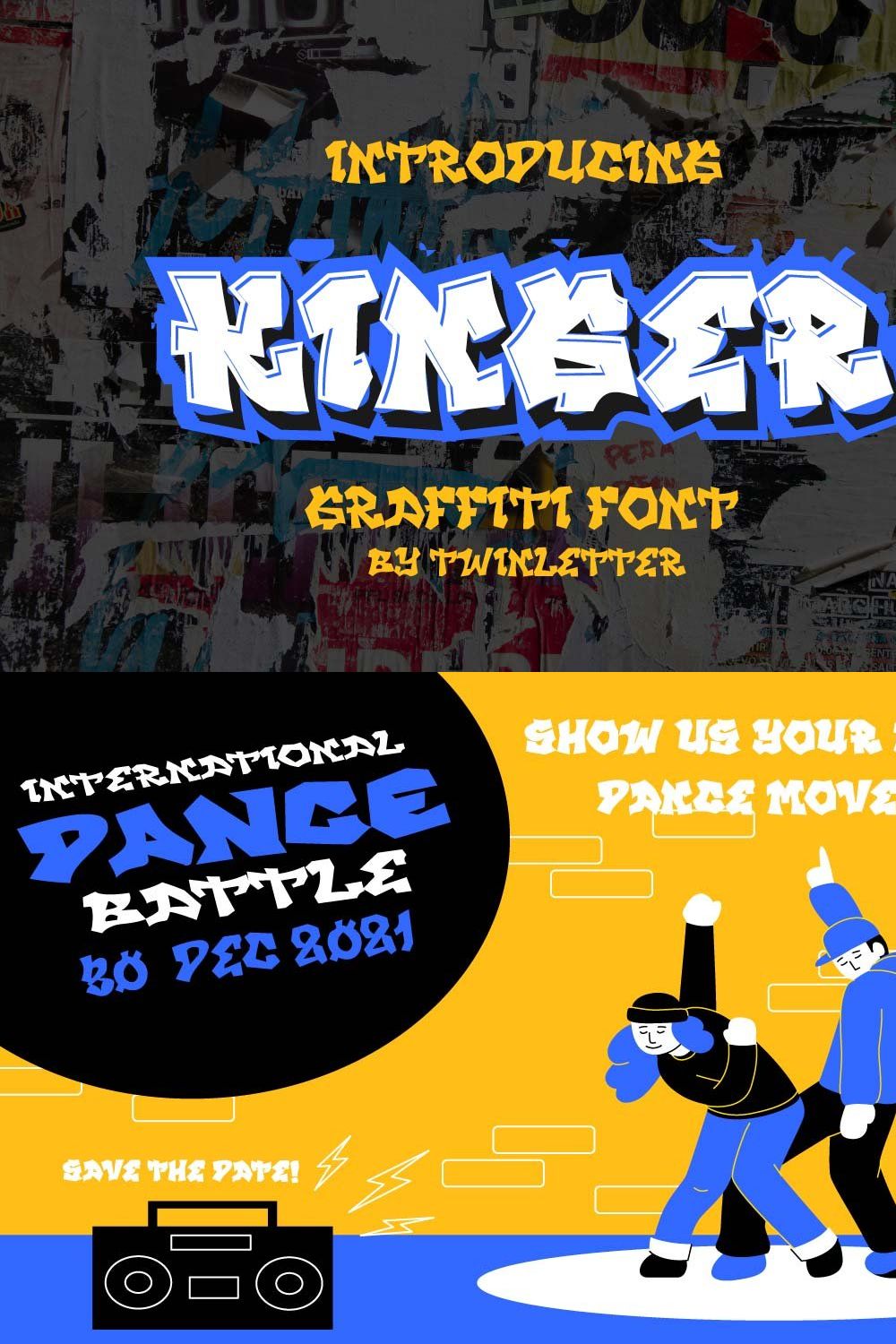 KINGER - Display Graffiti Style Font pinterest preview image.