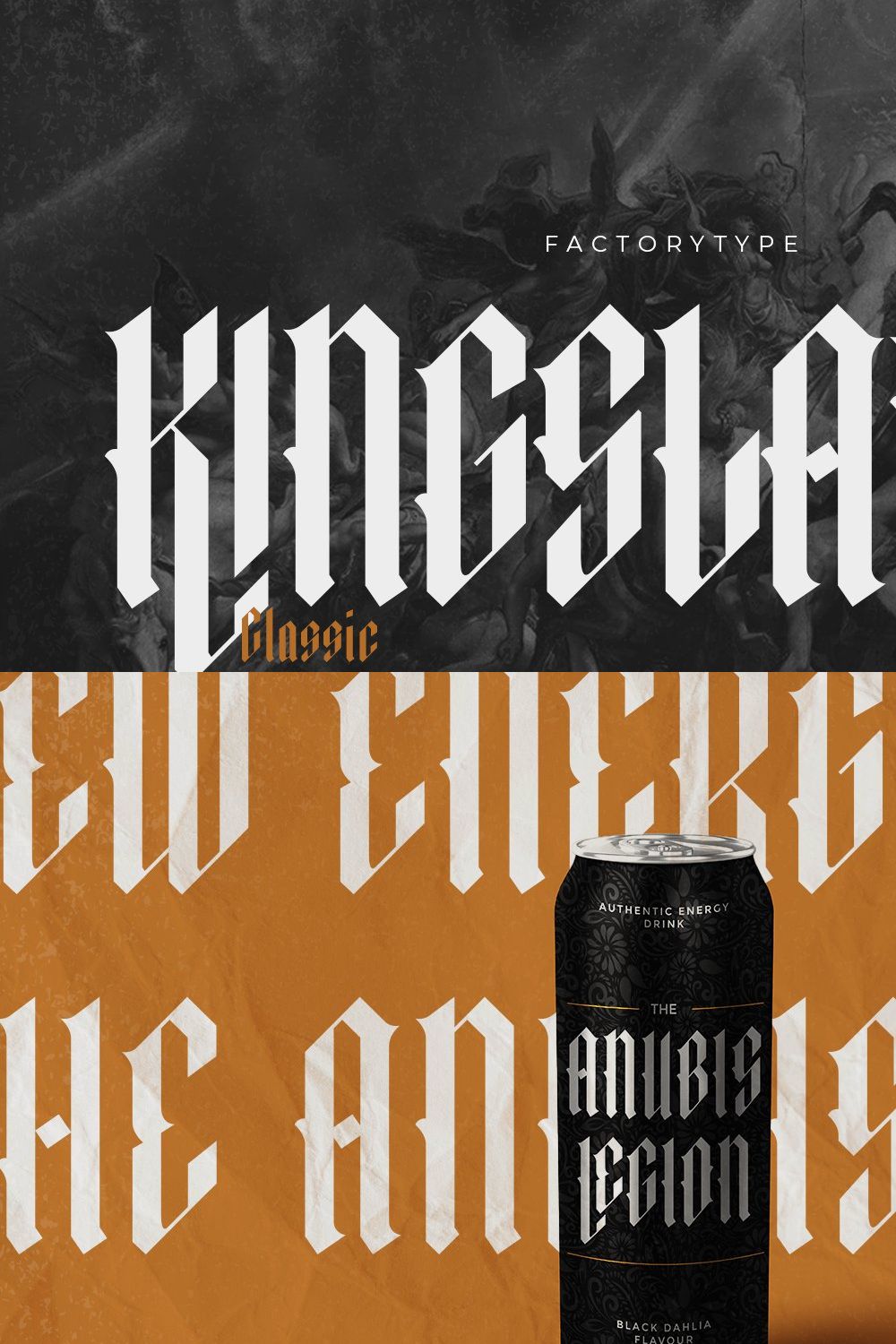 Kingslayer - Modern Blackletter Font pinterest preview image.