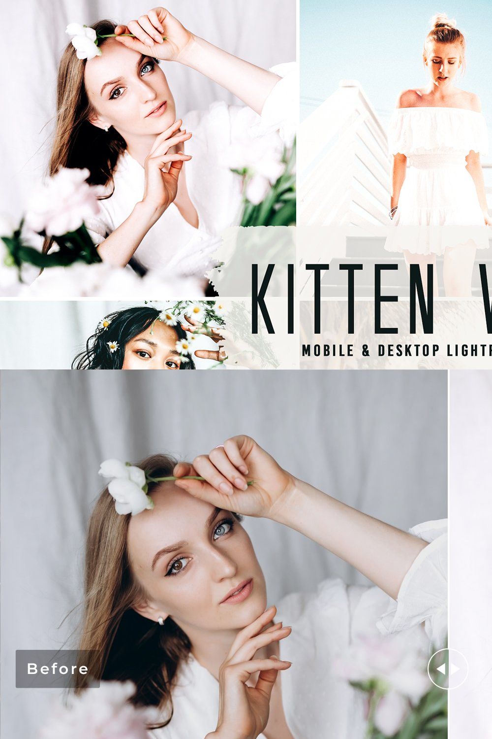 Kitten White Pro Lightroom Presets pinterest preview image.