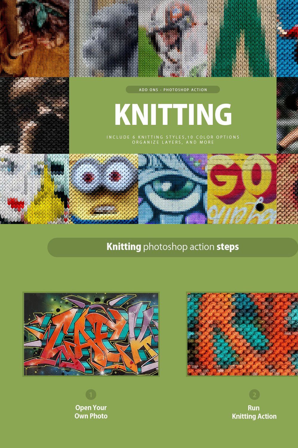 Knitting Photoshop Action pinterest preview image.