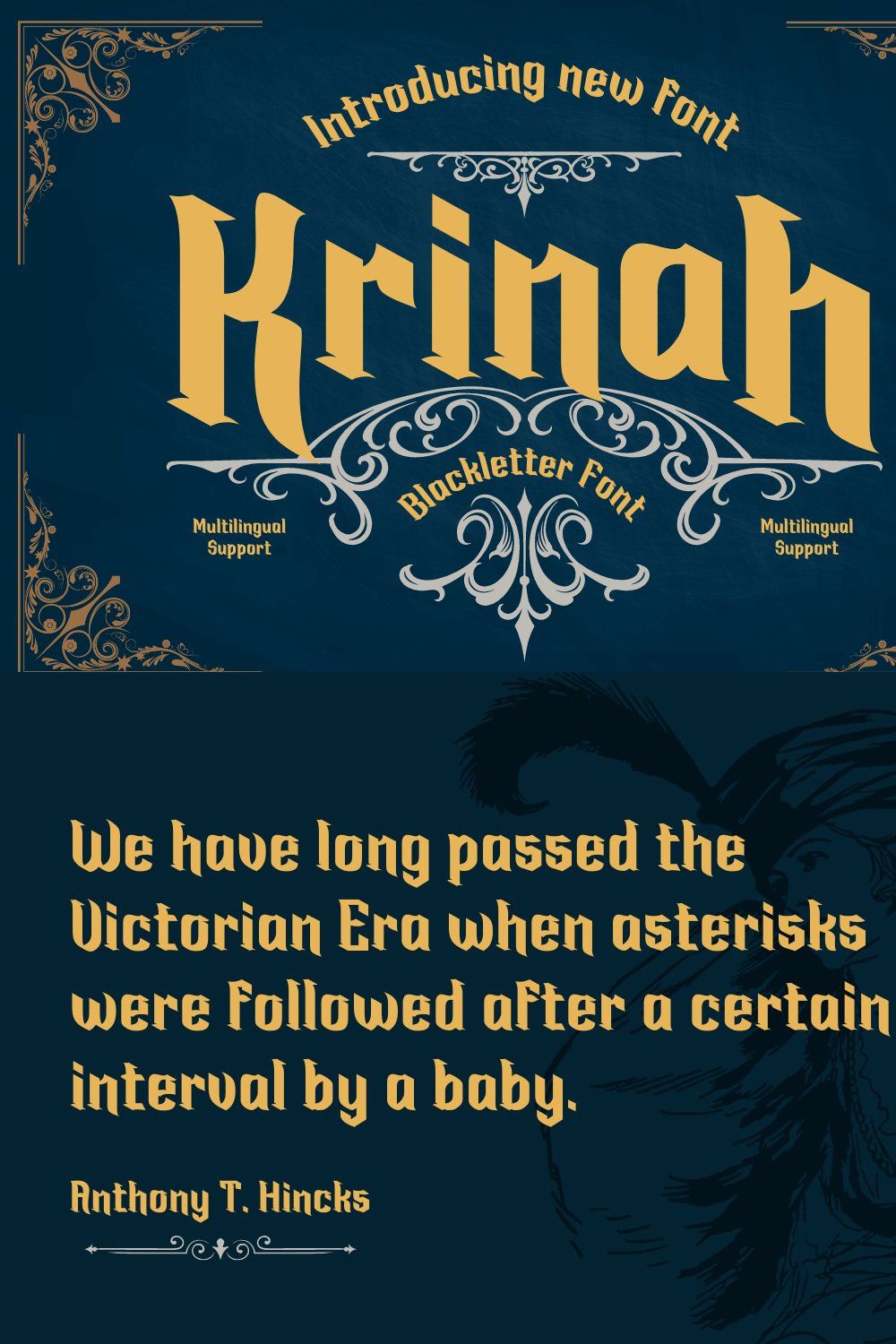 Krinah Blackletter font pinterest preview image.