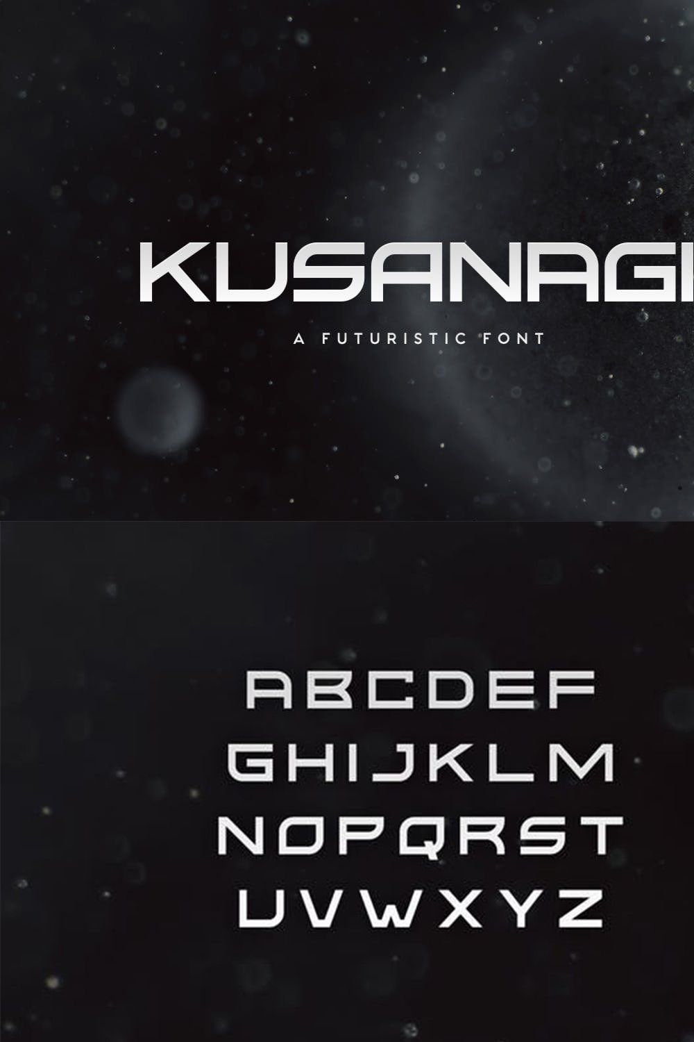 Kusanagi - futuristic font pinterest preview image.