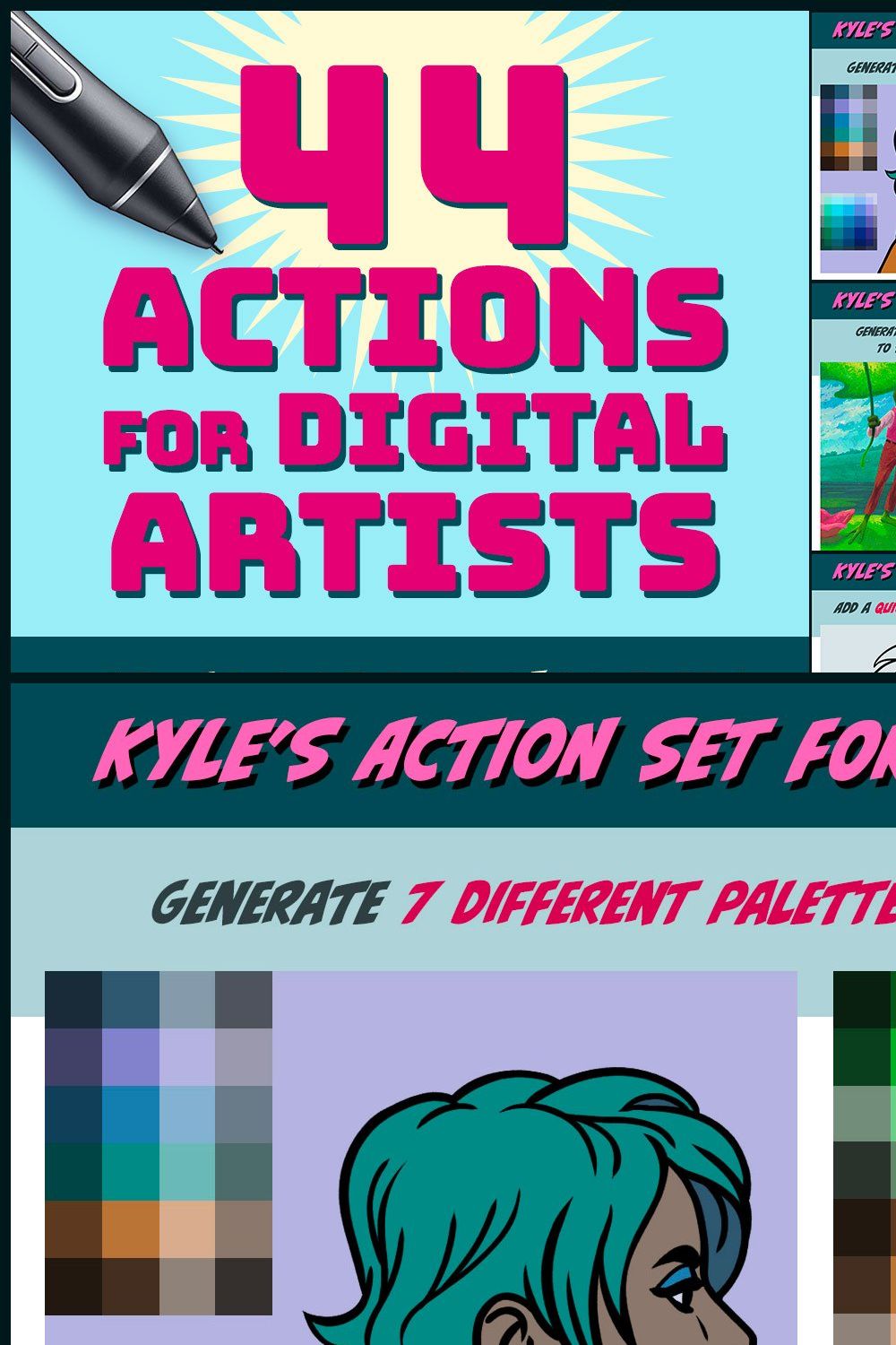 Kyle's Actions for Photoshop Artists pinterest preview image.
