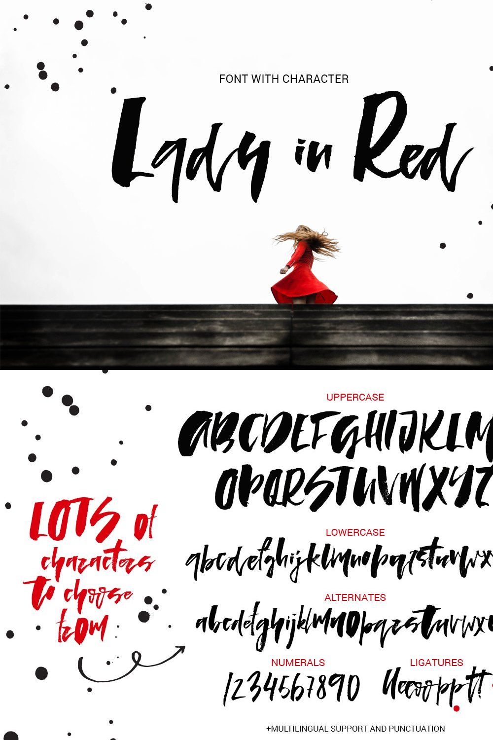 Lady in Red - script font pinterest preview image.