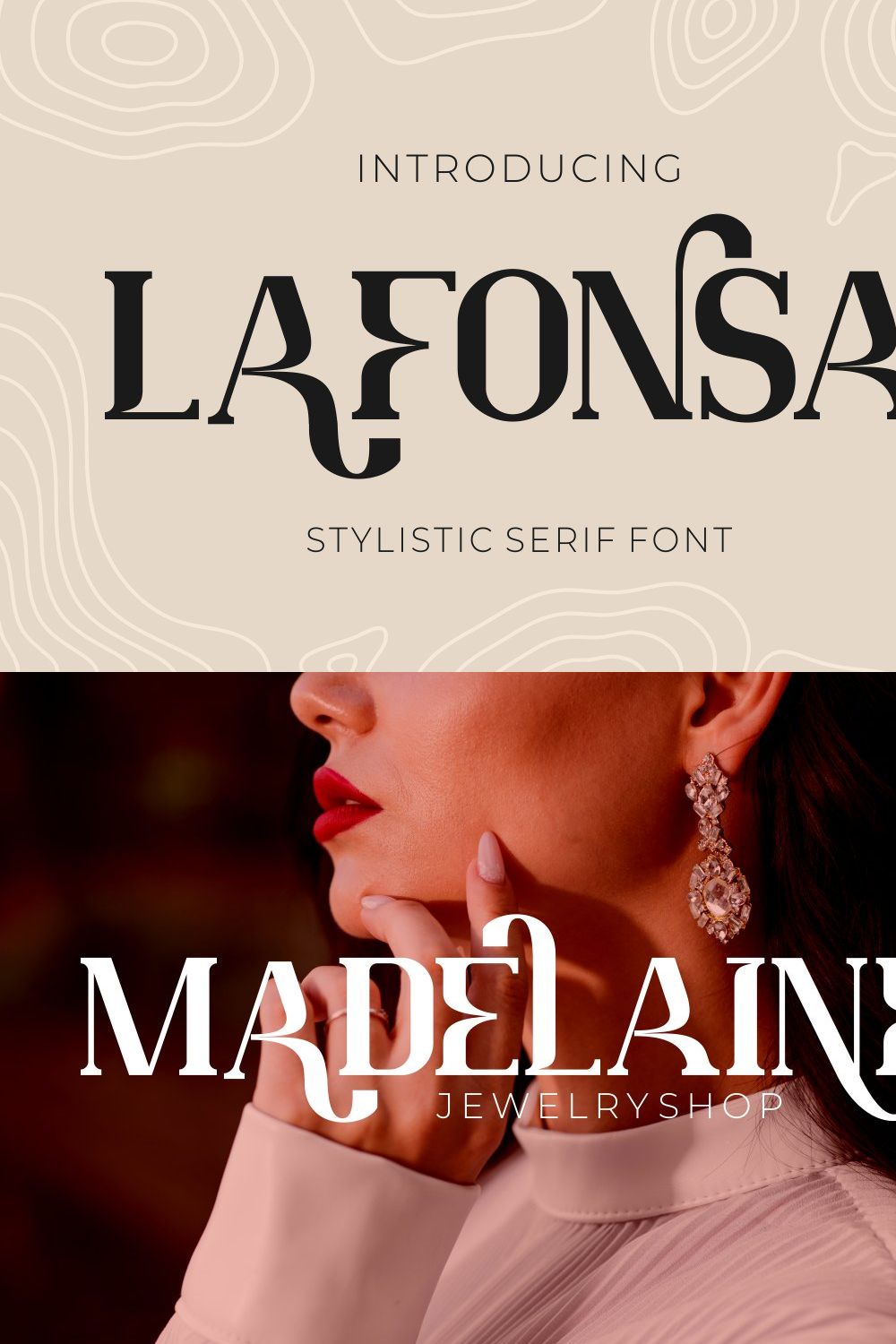 Lafonsa - Stylistic Serif Font pinterest preview image.