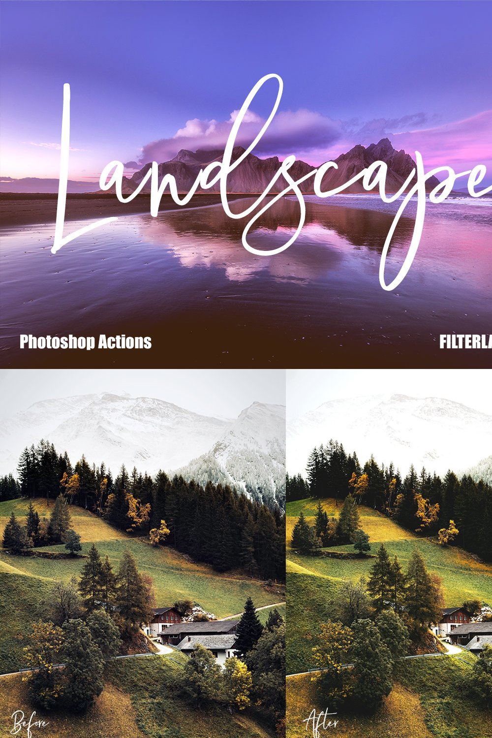 Landscape Actions | Photoshop pinterest preview image.