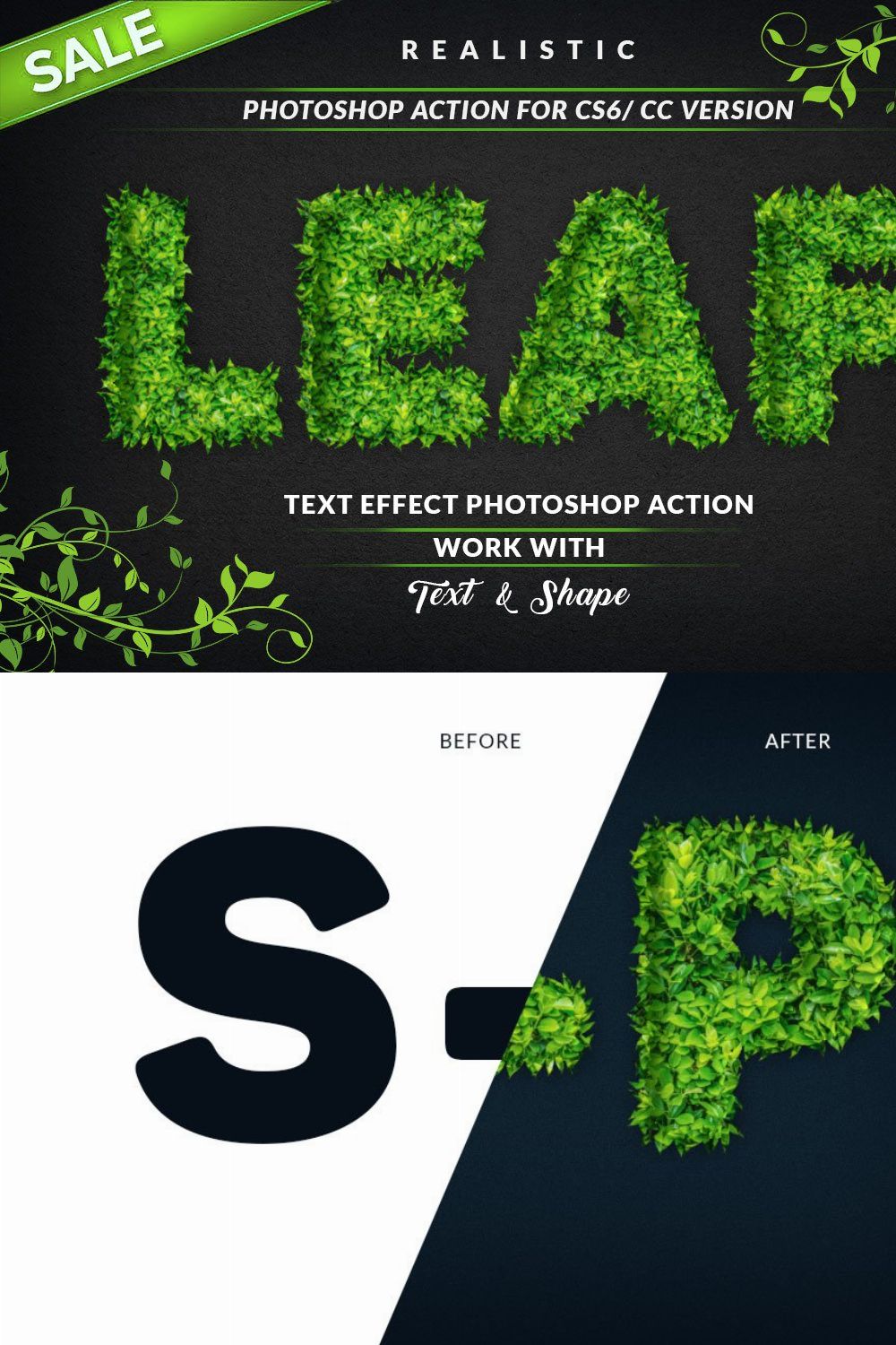 Leaf Text Effect Photoshop Action pinterest preview image.