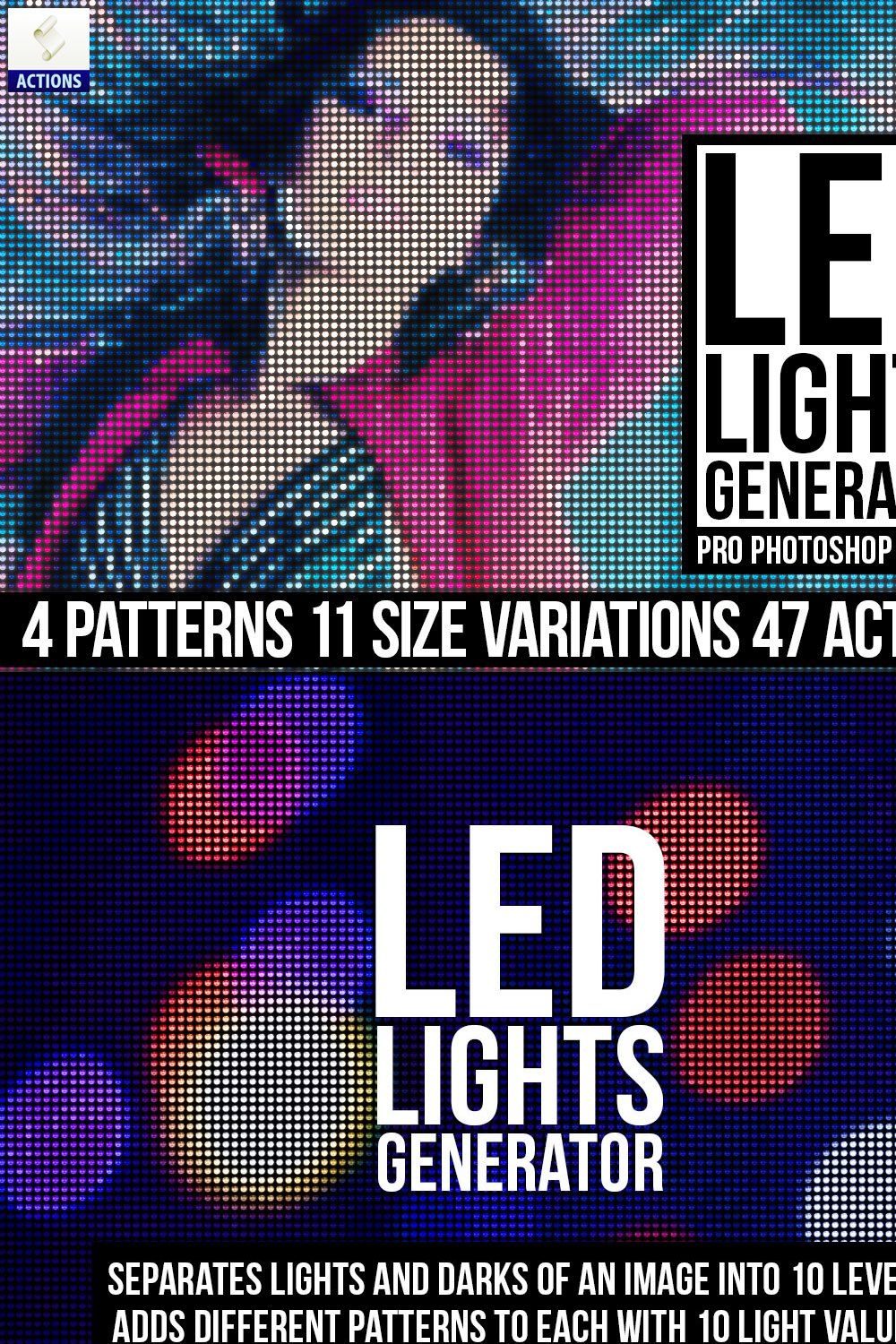 Led Lights Generator PS Actions pinterest preview image.