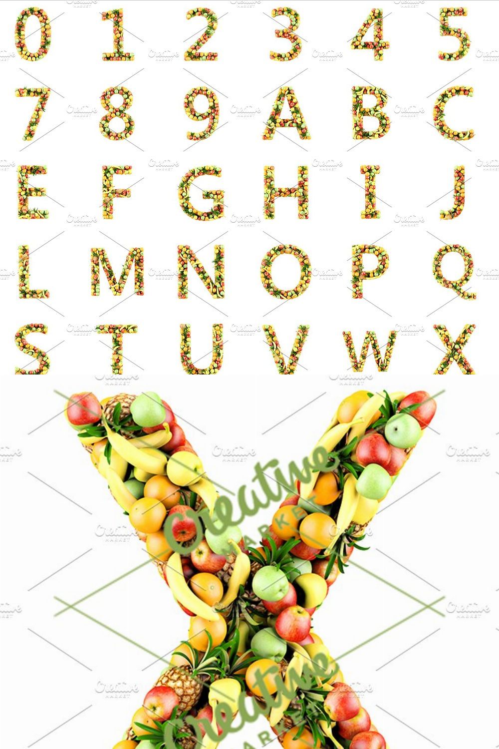 letters and numbers made from fruits pinterest preview image.