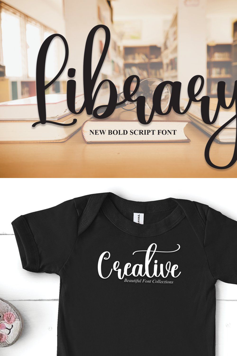 Library | Script Font pinterest preview image.