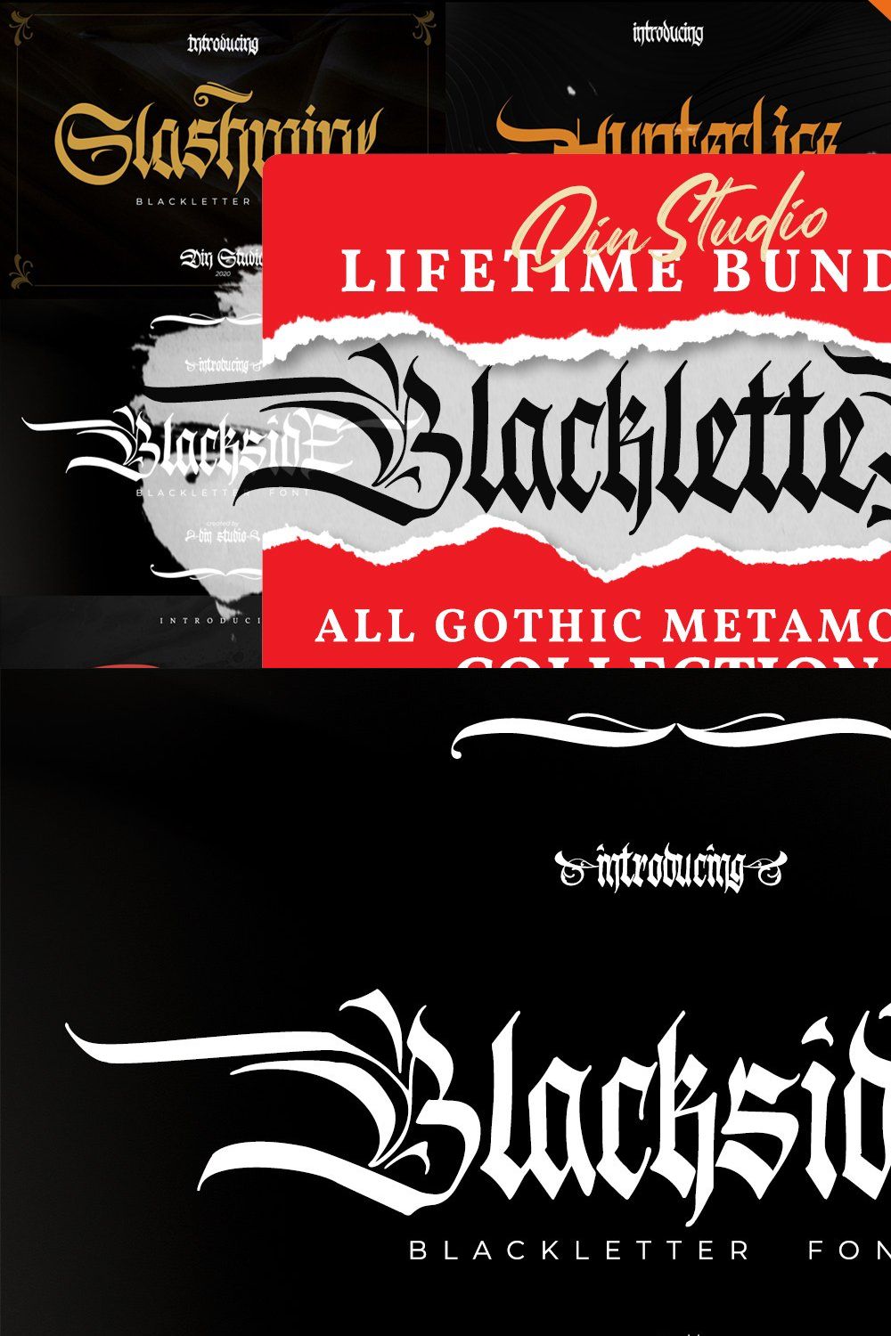 Lifetime Bundle Blackletter Font pinterest preview image.