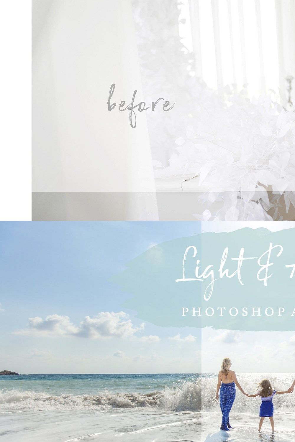 Light and Airy Photoshop Action pinterest preview image.