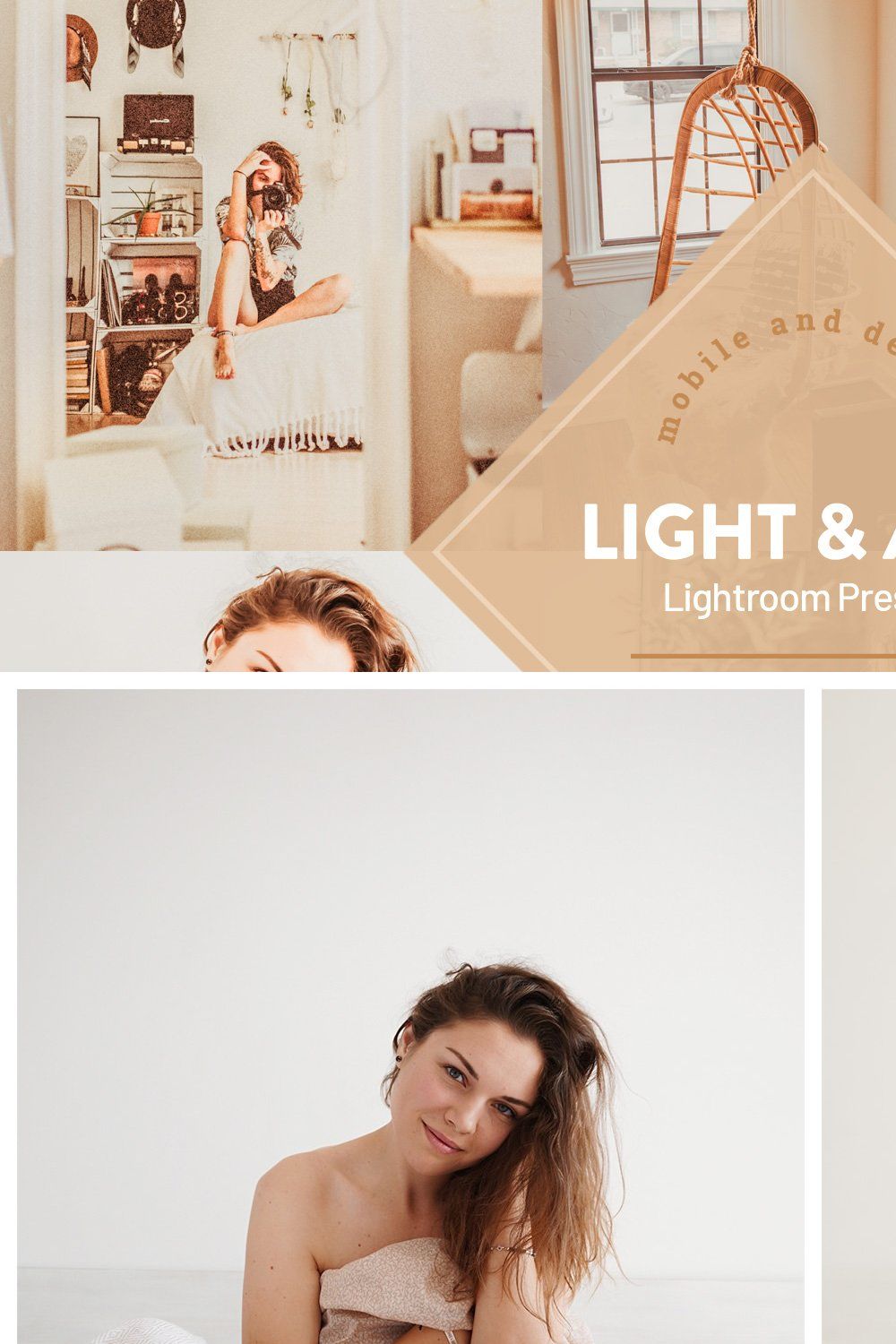 Light and Airy Warm Lightroom Preset pinterest preview image.