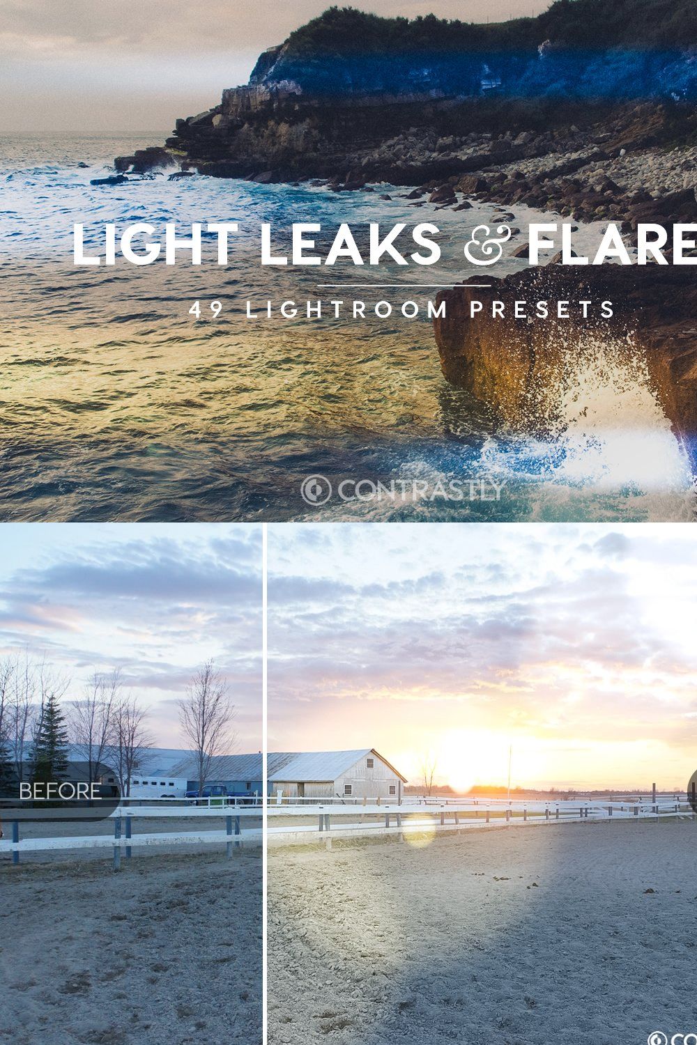 Light Leaks & Flares LR Presets pinterest preview image.