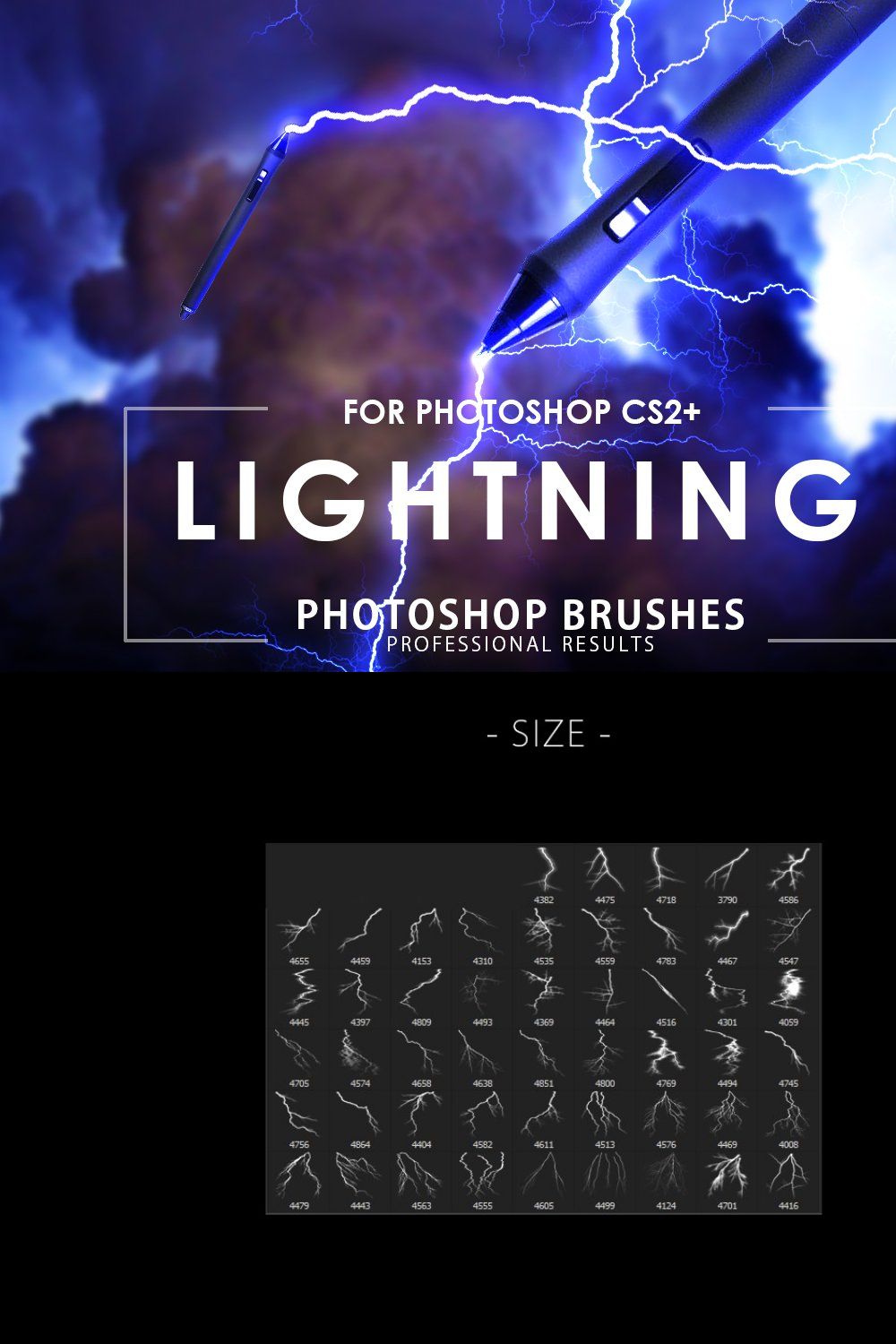 Lightning Photoshop Brushes pinterest preview image.