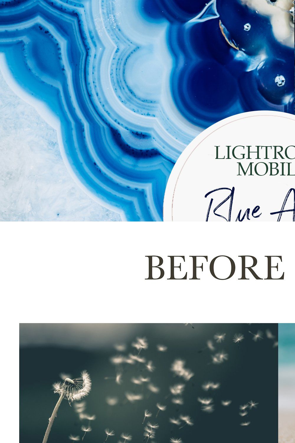 Lightroom Mobile Presets Blue Agate pinterest preview image.