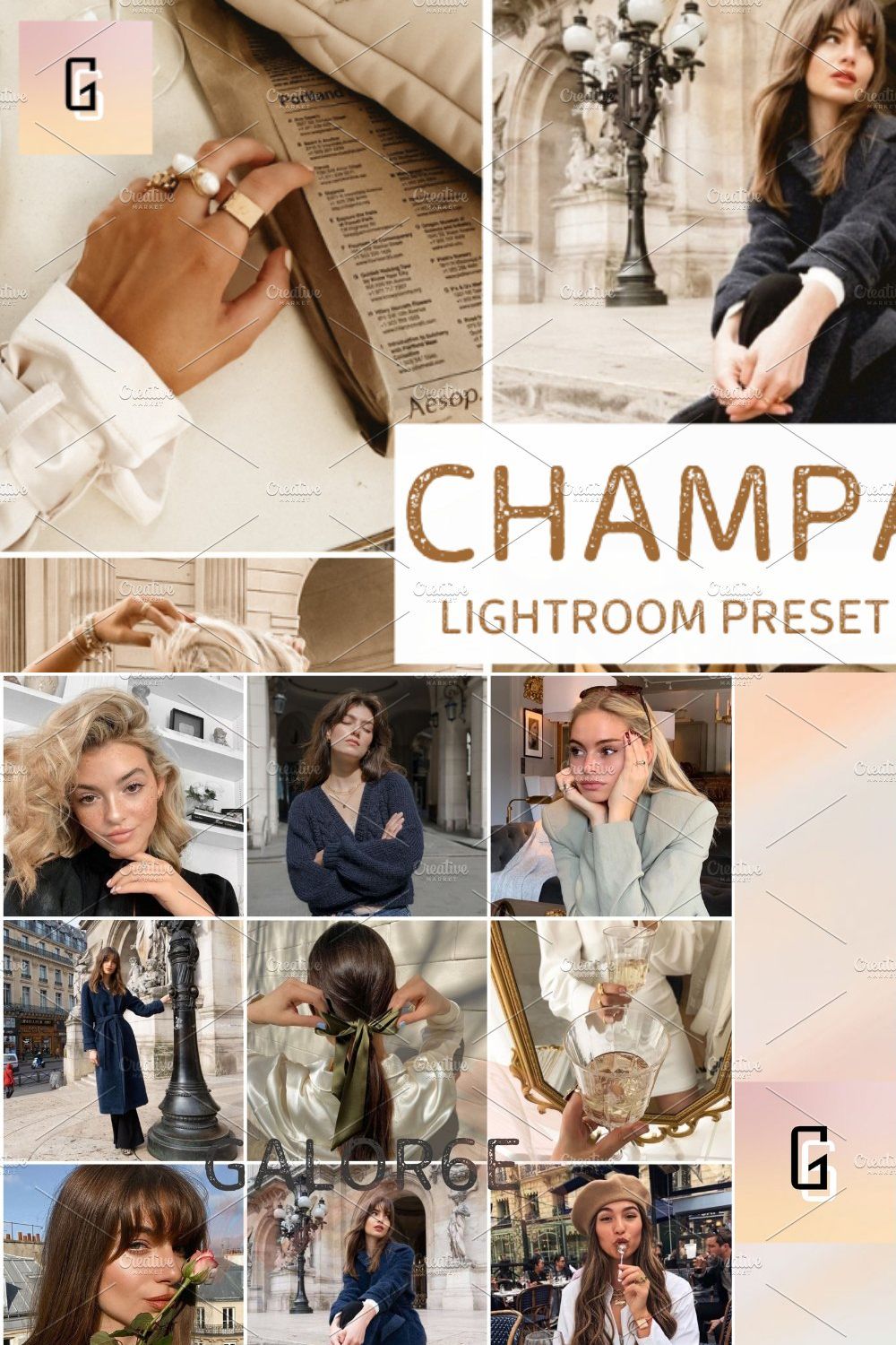 Lightroom Preset CHAMPAGNE - GALOR6E pinterest preview image.